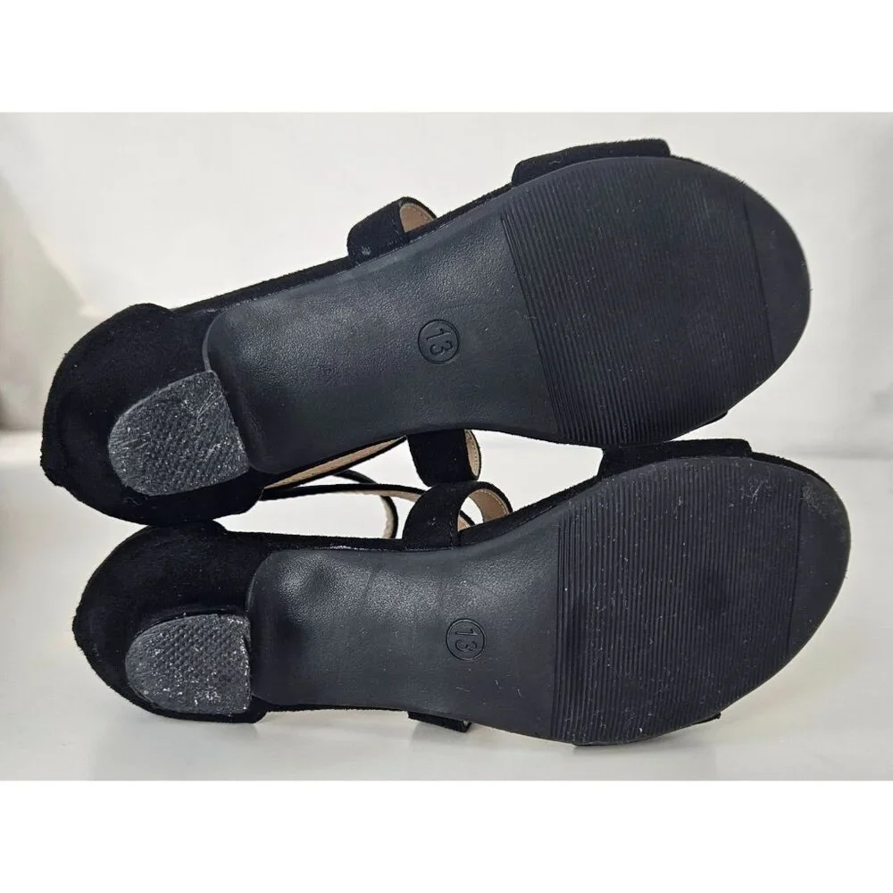 Girls Sz 13 Little Kid Black High Heel Sandals Cross Strap Wedding Party Church